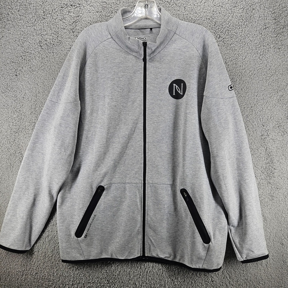 OGIO Endurance Mens XL Gray Full Zip Jacket N Logo Performance Mock Neck Active